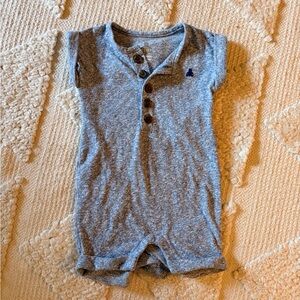 GAP Grey Short-Sleeve Henley Baby Romper with Navy Logo